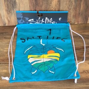 Salt Life NWT Blue Drawstring Shoulder Bag Tropical Turtle Cinch Bag        Q209